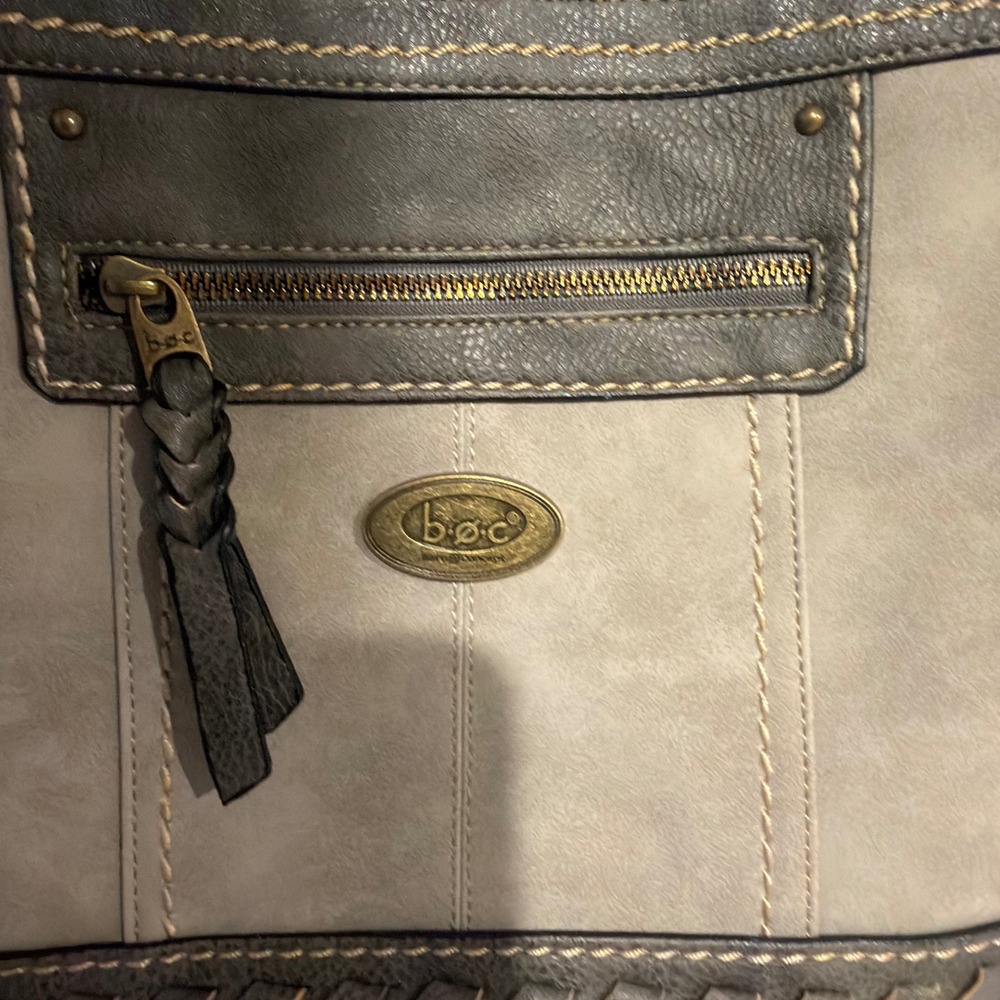 b.o.c. Born Concept Grey Two-Tone Crossbody Bag Woven Trim Messenger Purse - Picture 3 of 7